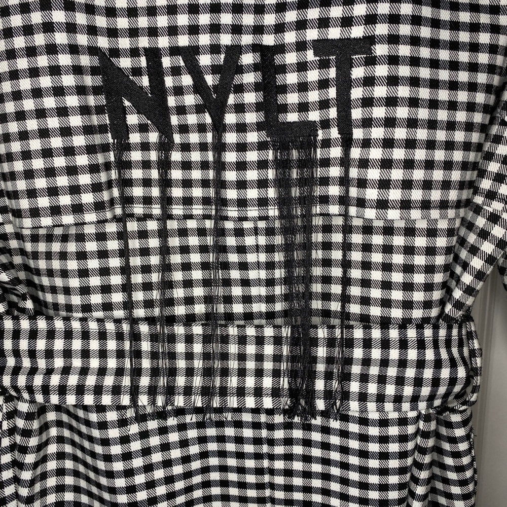 NVLT Black White Gingham Check Utility Rain Trench Coat Size M - Picture 3 of 14